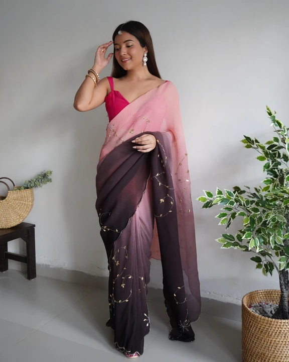 Post image Hey! Checkout my new product called
Peach shaded colored heavy georgette saree.