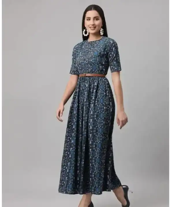 Fit Flare Long Crepe Dress with Belt (Blue) uploaded by Craft Village on 6/16/2023