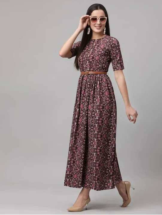 Fit Flare Long Crepe Dress with Belt (Wine) uploaded by Craft Village on 6/16/2023