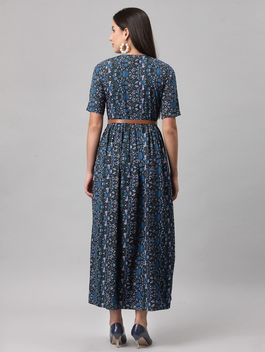 Fit Flare Long Crepe Dress with Belt (Blue) uploaded by Craft Village on 6/16/2023