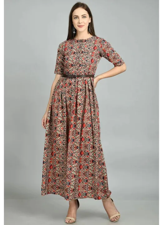 Fit Flare Long Crepe Dress with Belt (Brown) uploaded by Craft Village on 6/16/2023