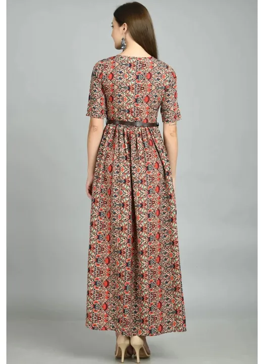 Fit Flare Long Crepe Dress with Belt (Brown) uploaded by Craft Village on 6/16/2023