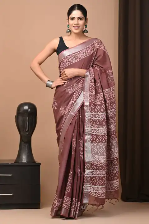 Linen saree uploaded by Bagru Hand Block Print Jaipur on 6/16/2023