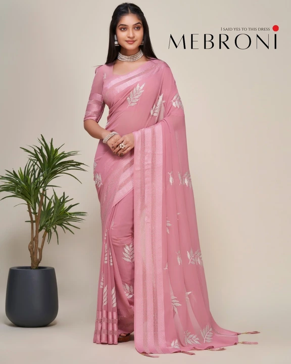Manjari Vastra Georgette Fabric with blouse design Gives Feels! uploaded by Mebroni  on 6/16/2023