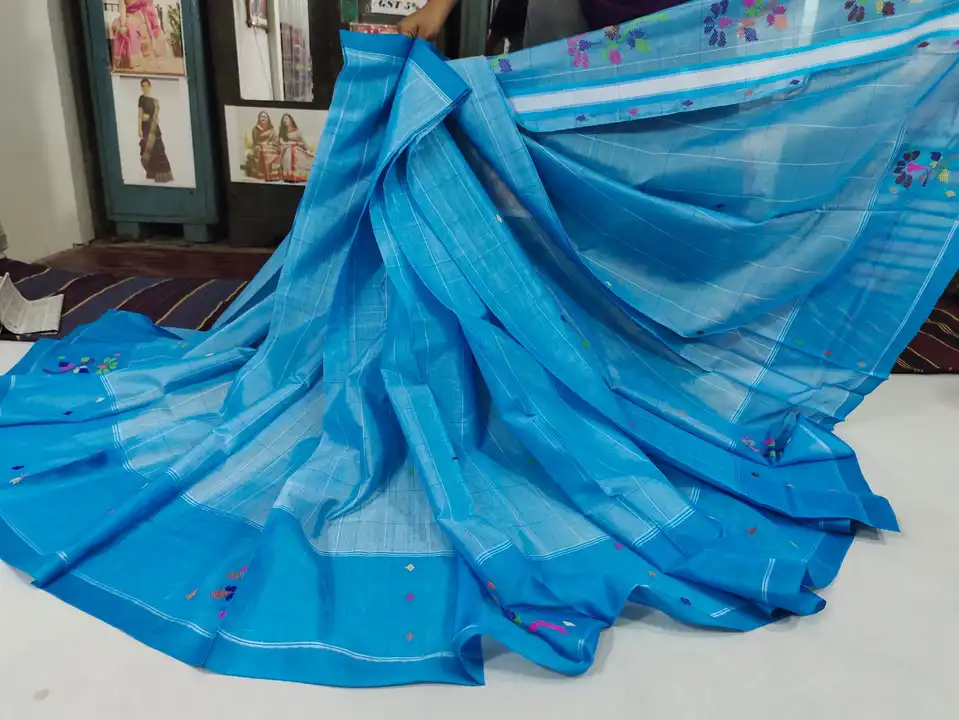 Maheshwari pure cotton kadha work saree
Without blouse
Price 2300+$ uploaded by Aanvi fab on 6/16/2023