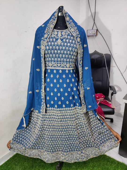 Fox Georgette kali gown with heavy work with full zarkan+mirror  uploaded by business on 6/16/2023