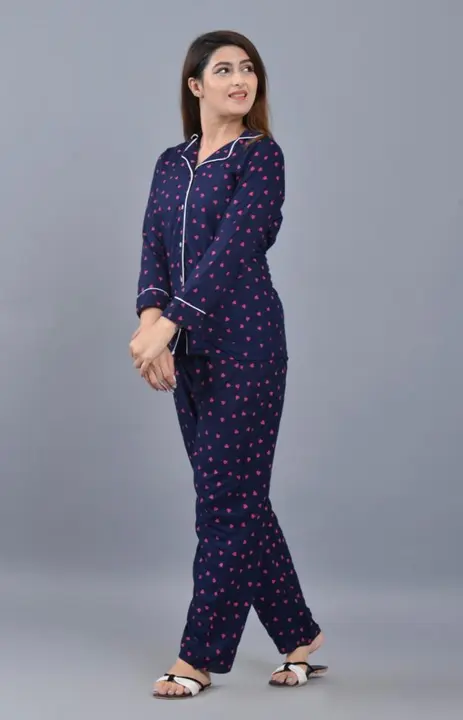 Ladies Rayon Night Suits
Size: M,L, XL, XXL
Top length: 26inch
Sleeves: 3/4th
Pajama length: 39inch
 uploaded by Ganpati handicrafts  on 6/16/2023