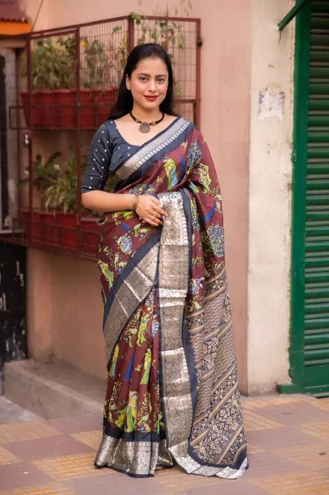 Quality- soft slub silk saree which gives cotton type feel.
Zari woven border.

Figure printed desig uploaded by Miss Lifestyle on 6/16/2023