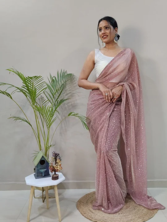 Beautiful festival wear netting fabric tikali work with pleating saree  uploaded by Teeya Creation on 6/17/2023