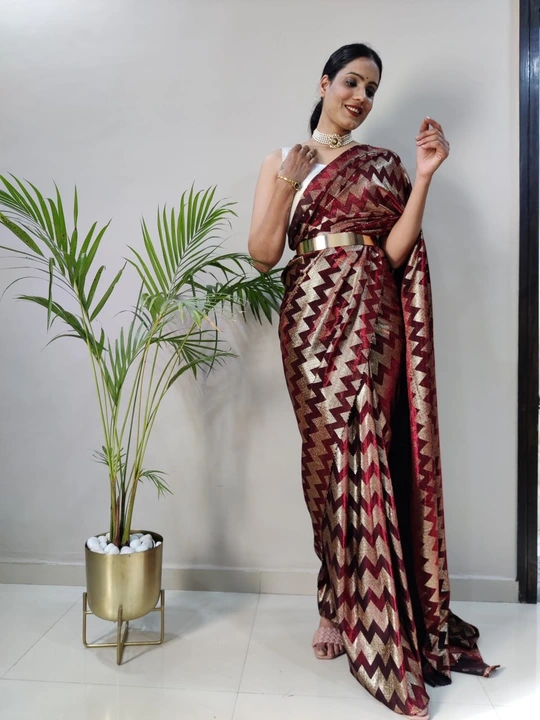 Be ready in one minute with this beautiful lycra foil print ready to wear saree  uploaded by Teeya Creation on 6/17/2023