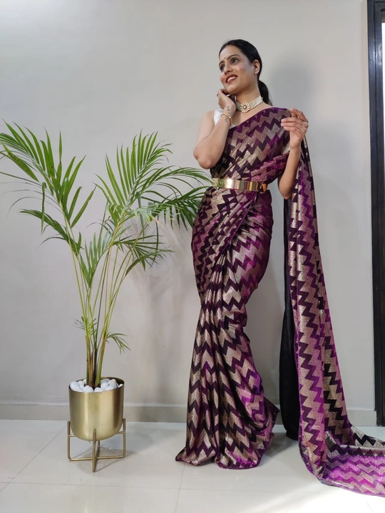 Be ready in one minute with this beautiful lycra foil print ready to wear saree  uploaded by Teeya Creation on 6/17/2023