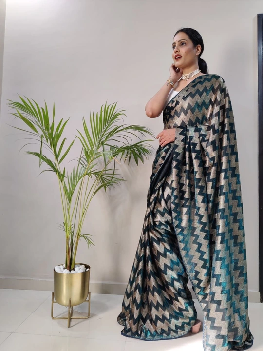 Be ready in one minute with this beautiful lycra foil print ready to wear saree  uploaded by Teeya Creation on 6/17/2023