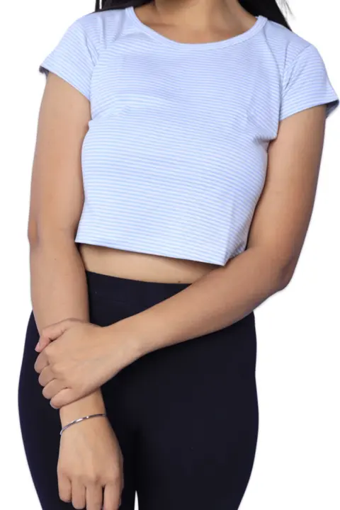 Crop Top shirt white blue stripe for women uploaded by business on 6/17/2023