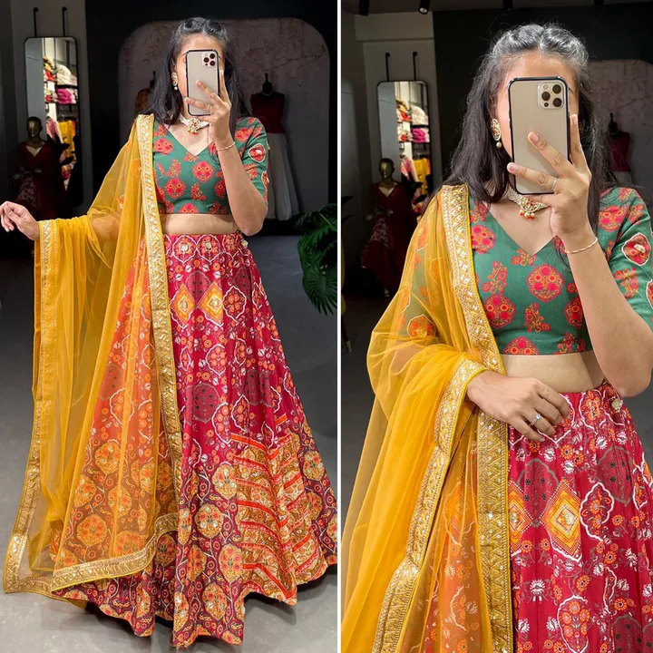 amazing vaishali silk printed lehenga choli with beautiful net dupatta uploaded by Fatema Fashion on 6/17/2023