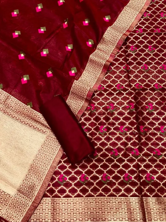*Banarasi Jamevar cotton silk suit*🌺🌺

*Top multi colour weaving zari nd resham mix*
*Dupatta also uploaded by Aanvi fab on 6/17/2023