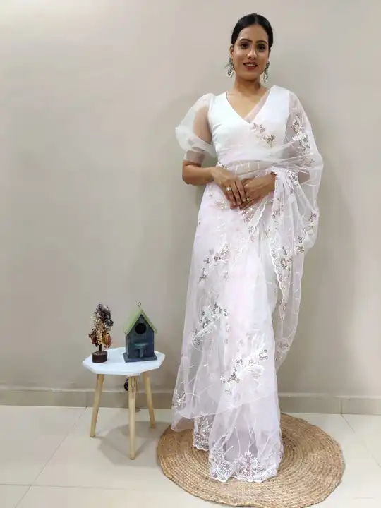 Trending net sequence work with thread work party wear saree uploaded by Teeya Creation on 6/17/2023