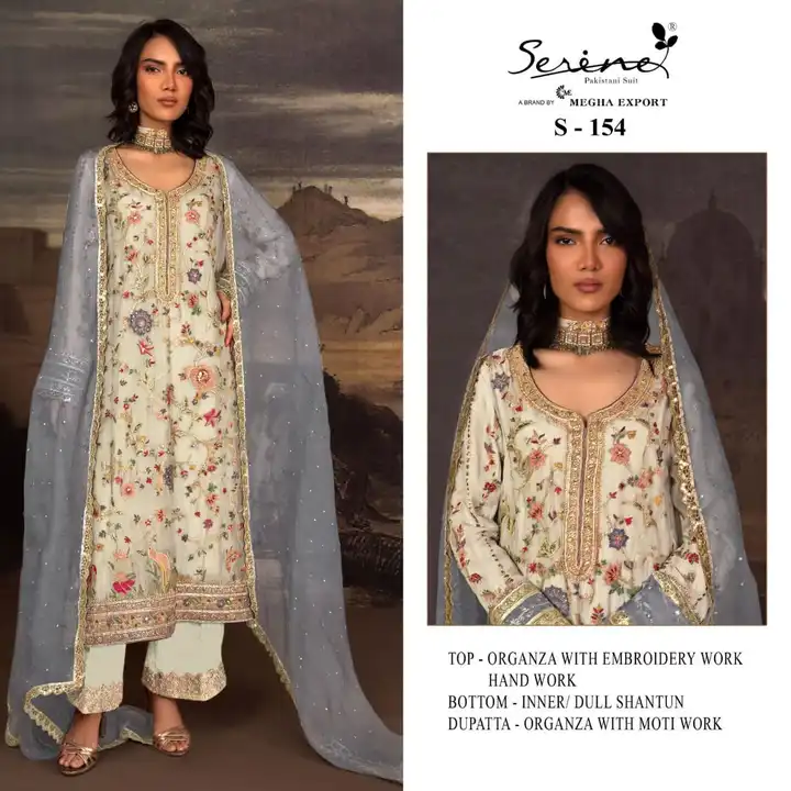 _*BRAND NAME*_:- SERINE®️ 

_*D NO*_:- S-154
_*Top*_:- ORGANZA HEAVY EMBROIDERED WITH NECK HANDWOR uploaded by Fashion Textile  on 6/17/2023