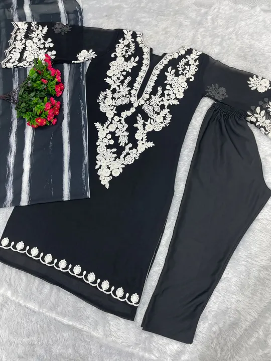 *NEW DESIGNER BLACK HEAVY GEORGETTE TOP WITH DIGITAL PRINT DUPATTA*

*😍CODE :- ST-73😍*
*😍RATE : 8 uploaded by Fashion Textile  on 6/17/2023