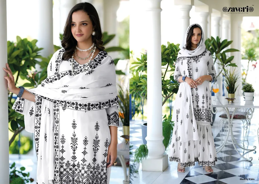 *Zaveri presents new collection* 

🖤 BLACK - WHITE 🤍

*Top - pure mal-mal with fancy embroidery  w uploaded by Fashion Textile  on 6/17/2023