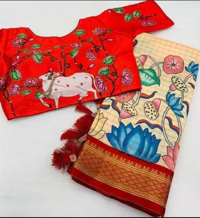 Stunning Uppada Silk Kalamkari Print Saree with Ready-Made Blouse - Premium Range Desing Saree uploaded by DHANANJAY CREATIONS on 6/17/2023