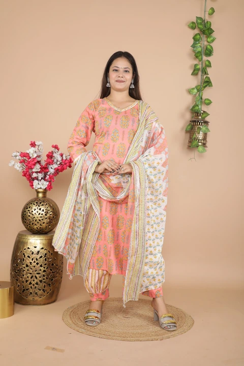 Afgani kurti pant dupatta in cotton uploaded by Ruhi Collection  on 6/17/2023