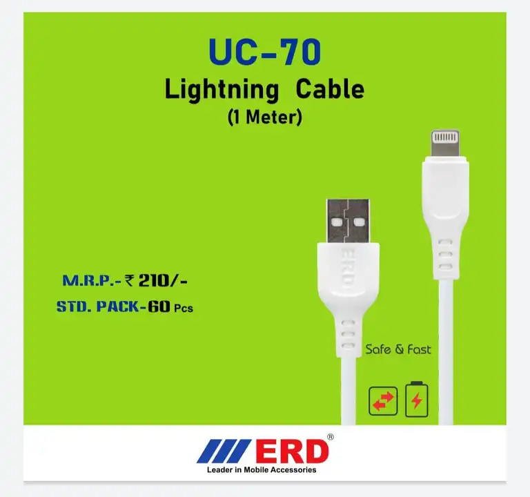 ERD UC 70 iPhone cable with 6 months warranty  uploaded by Nillkanth mobile accessories on 5/31/2024