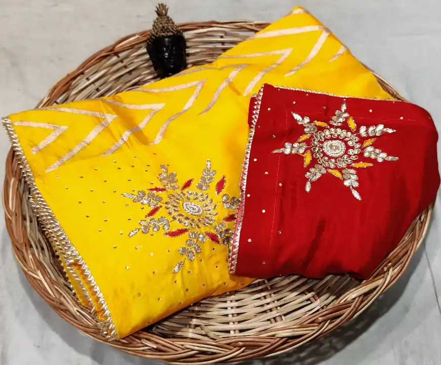 *Beautiful Lehanga 

For This Wedding Season

Designer product

🎉Pure Uppda silk half &half lehnga
 uploaded by Gotapatti manufacturer on 6/18/2023