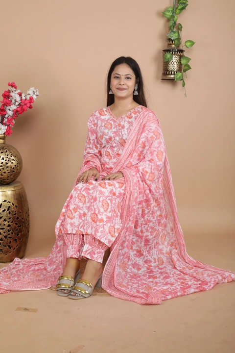 Afghani kurti pant dupatta cotton uploaded by Ruhi Collection  on 6/18/2023