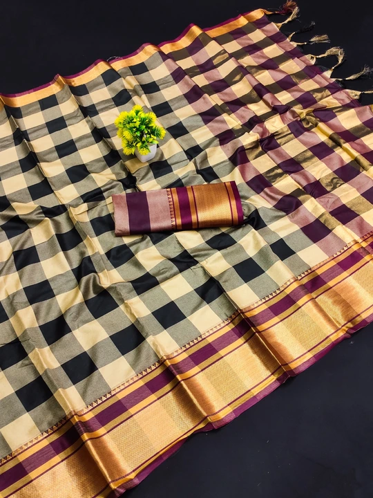 Checkered printed cotton silk saree uploaded by business on 6/18/2023