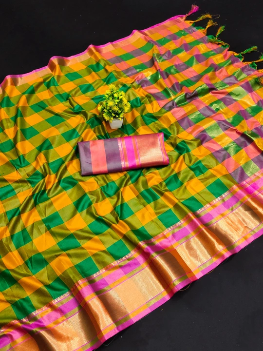 Checkered printed cotton silk saree uploaded by Vihaan Enterprise on 6/18/2023