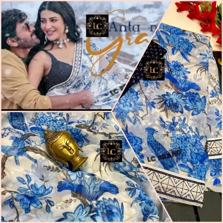 Pure Georgette fabric with designery pattan floral digital design & work lays on border, super hit d uploaded by Roza Fabrics on 6/18/2023