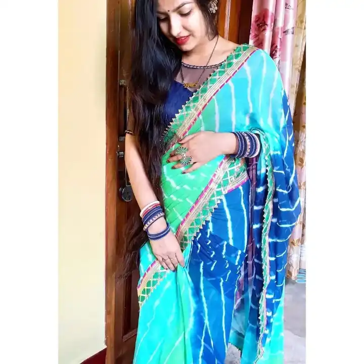 😍😍new launch 
Nice bful nazmin chiffon multi lehria saree with bful heavy border nd latkan with ru uploaded by Gotapatti manufacturer on 6/18/2023