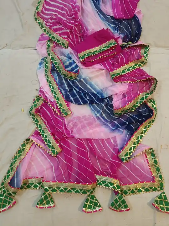 😍😍new launch 
Nice bful nazmin chiffon multi lehria saree with bful heavy border nd latkan with ru uploaded by Gotapatti manufacturer on 6/18/2023