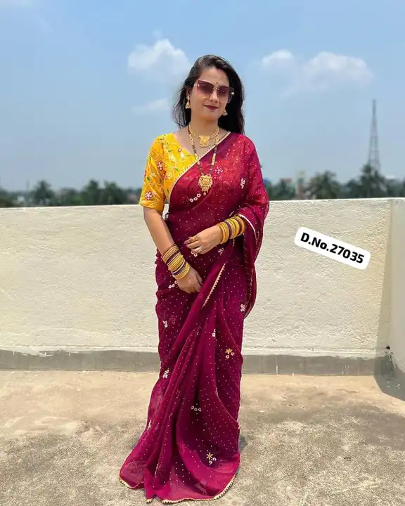*🥻WE ARE LAUNCHING NEW SUPERHIT WINE COLOR SEQUINS EMBROIDERED WORK SAREE WITH FULL WORK STITCH BLO uploaded by business on 6/19/2023