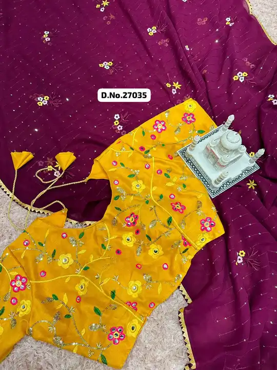 *🥻WE ARE LAUNCHING NEW SUPERHIT WINE COLOR SEQUINS EMBROIDERED WORK SAREE WITH FULL WORK STITCH BLO uploaded by Maa Arbuda saree on 6/19/2023