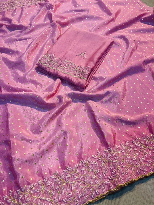 Pure chinon saree pigment foil multi embroidery work  uploaded by Suyukti fab on 6/19/2023