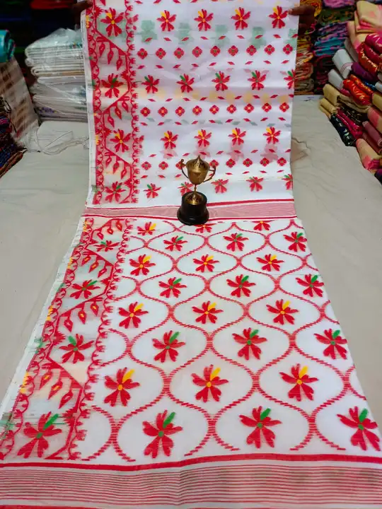 Best quality soft resum dhakai jamdani 
Sharodiya special 
Shiuli full  uploaded by JAGANNATH SAREE SENTER  on 6/19/2023