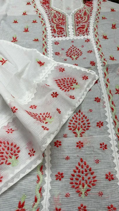 Soft kota doriya shirt n dupatta 
Lucknowi chikan,lace n
Applique work
Dyeble
3mtr shirt
2.5mtr dupa uploaded by Fashion Textile  on 6/19/2023