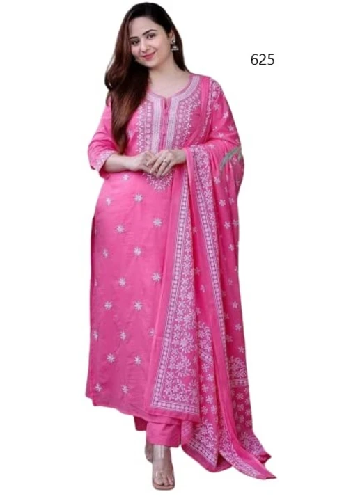 Pink embroidered kurtai with pant and dupatta in cotton  uploaded by MRG FASHION FAB on 6/19/2023