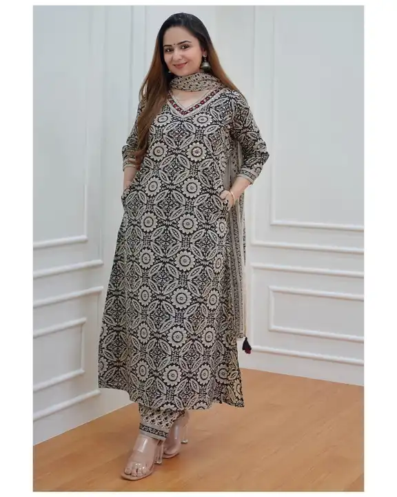 Hand block printed afgani 3 pcs kurti with pent and dupatta  uploaded by PANIHARI COLLECTION CENTRE on 6/19/2023