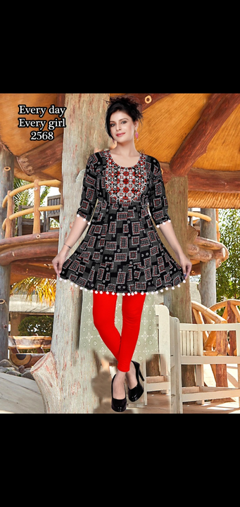 Short kurti with bundi and neck work fancy designer work  uploaded by Radha Creation , Maira sales for Readymade items on 6/19/2023