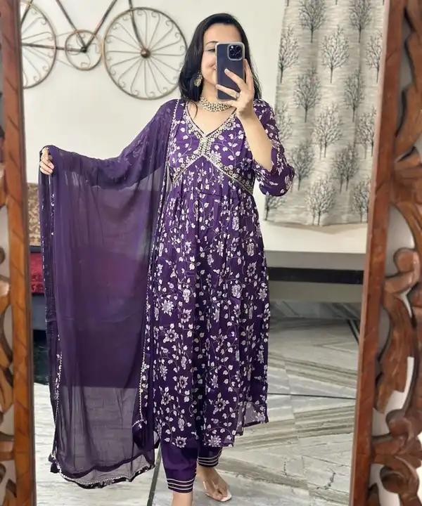 Reyon printed Aliya cut kurti with pent and dupatta  uploaded by PANIHARI COLLECTION CENTRE on 6/19/2023