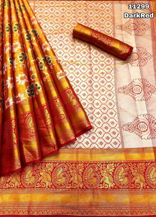 kanjiviram pattu silk pure zari weaving with contrast weaving border & contrast rich weaving pallu uploaded by Sambhav Store on 5/29/2024