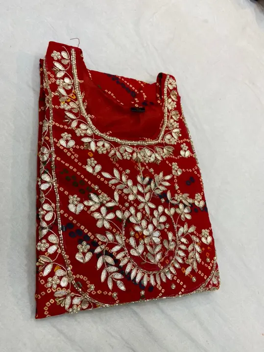 New launch designer bhandej style kurti with handwork Kathrada work on neck with small butties on ku uploaded by Gotapatti manufacturer on 6/20/2023