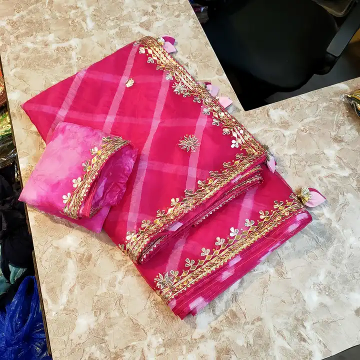 Fabric organja lehriya saree 💕 witj blouse  uploaded by Gotapatti manufacturer on 6/20/2023