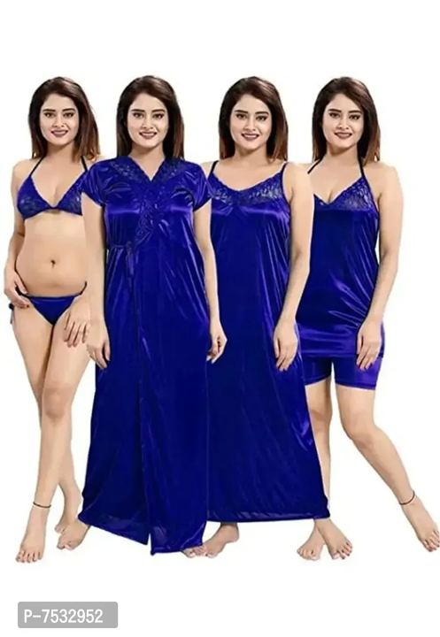 Women solid satin  night dress  set of 6  piece  (royal  blue) uploaded by RARGROUP  on 6/20/2023