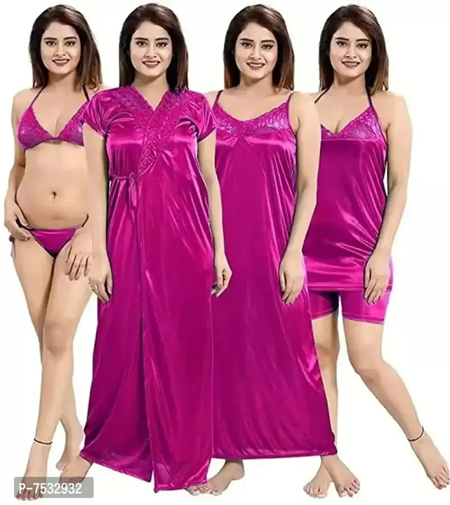 Women solid satin night dress set of 6 piece (pink) uploaded by RARGROUP  on 6/20/2023
