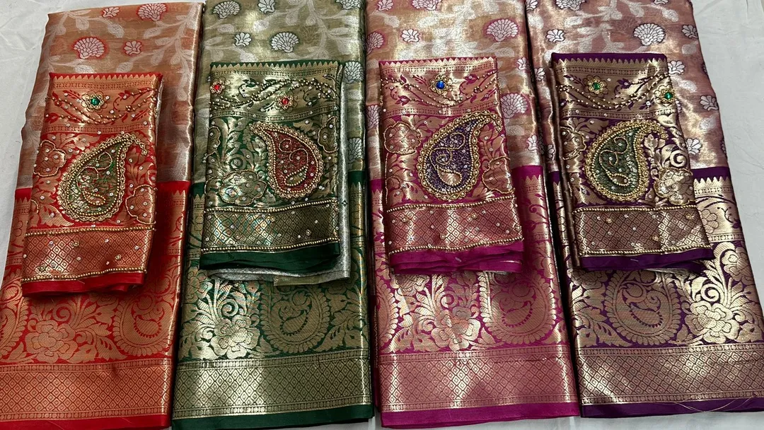 Tissue silk saree with work blause  uploaded by business on 6/20/2023