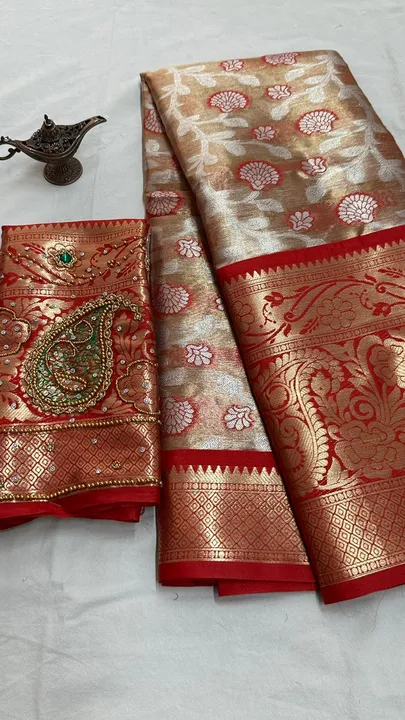 Tissue silk saree with work blause  uploaded by Laxmi sarees on 6/20/2023