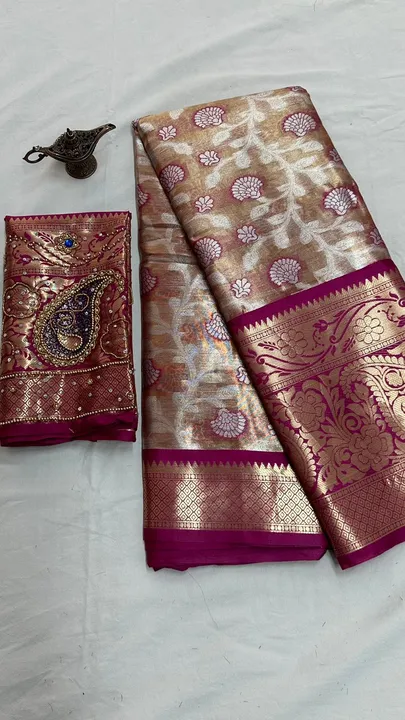 Tissue silk saree with work blause  uploaded by Laxmi sarees on 6/20/2023